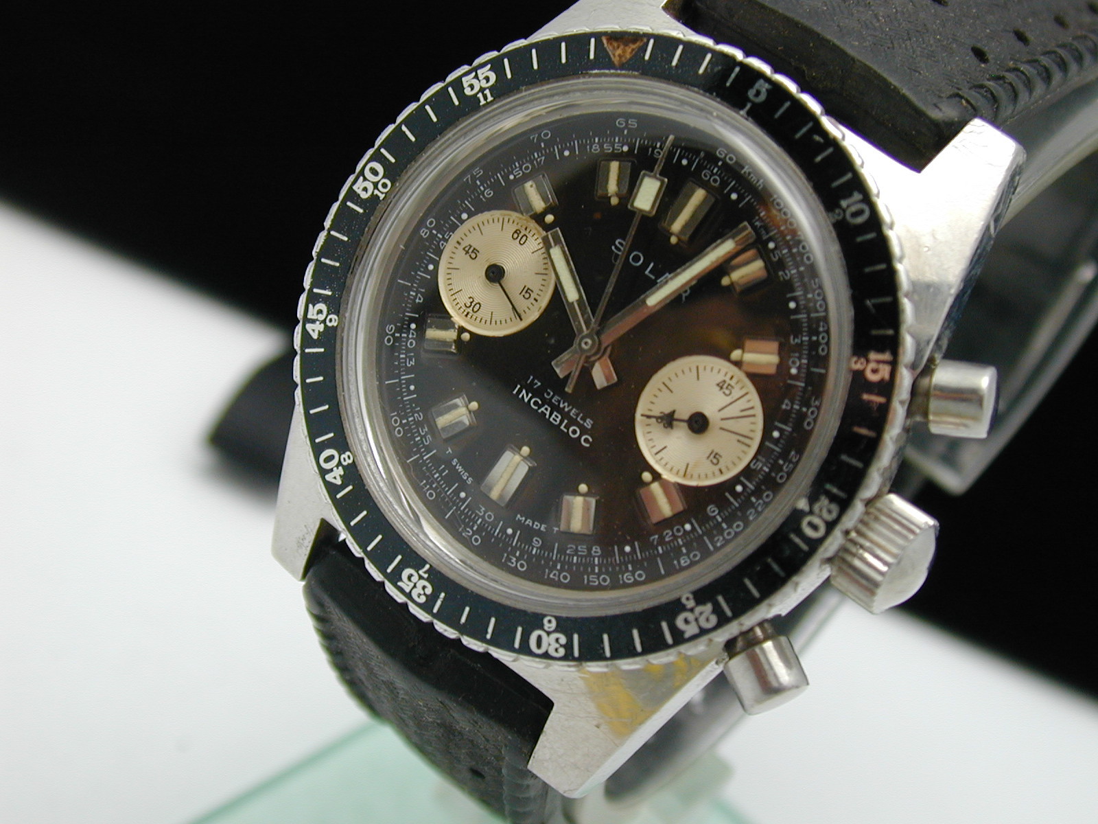 SOLAR VINTAGE 1960S SCREW DOWN CROWN DIVER CHRONOGRAPH VALJOUX 7733