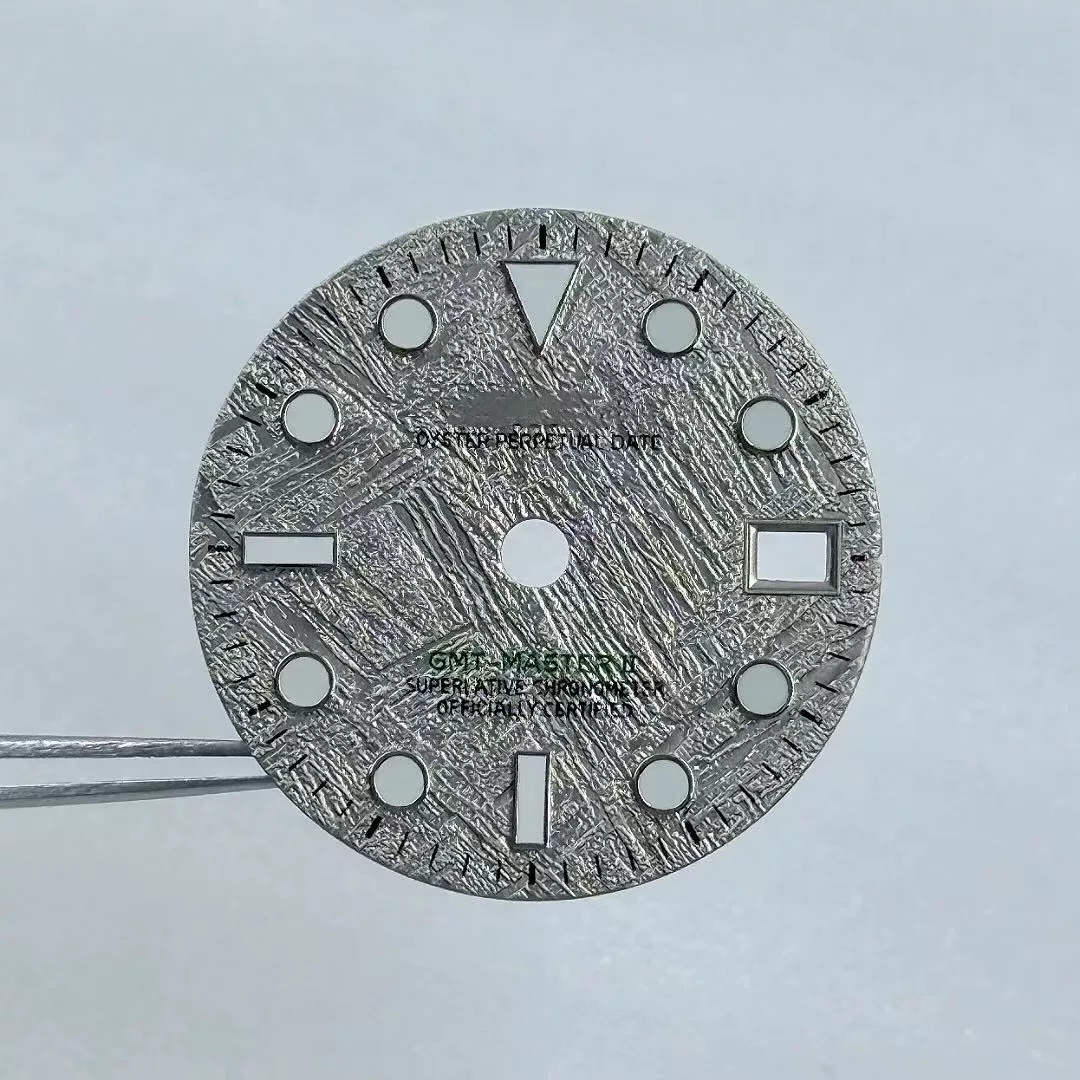 28.5mm GMT Meteorite pattern Watch Dial Green Luminous For NH34 Movement
