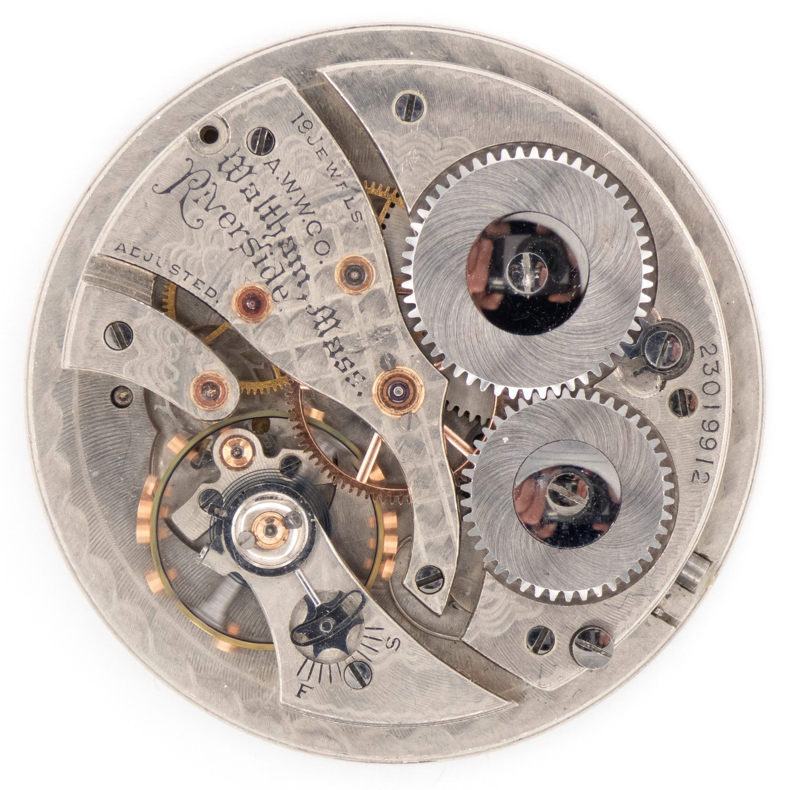 Waltham Riverside Colonial 14-Size 19-Jewel Antique Pocket Watch Movement, Runs