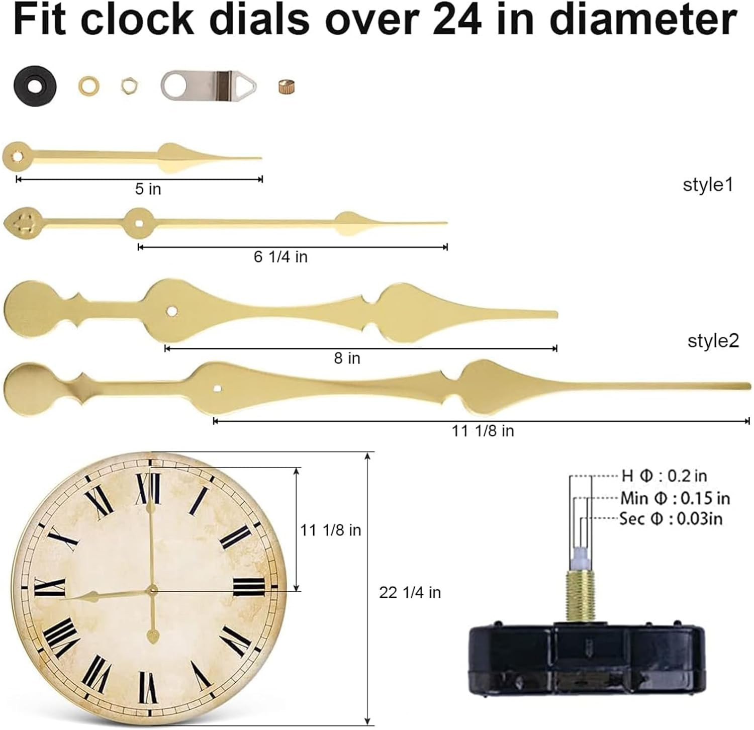 High Torque Movement Mechanism with Extra-Long 11 1/8 Inch Spade Hands Quart…