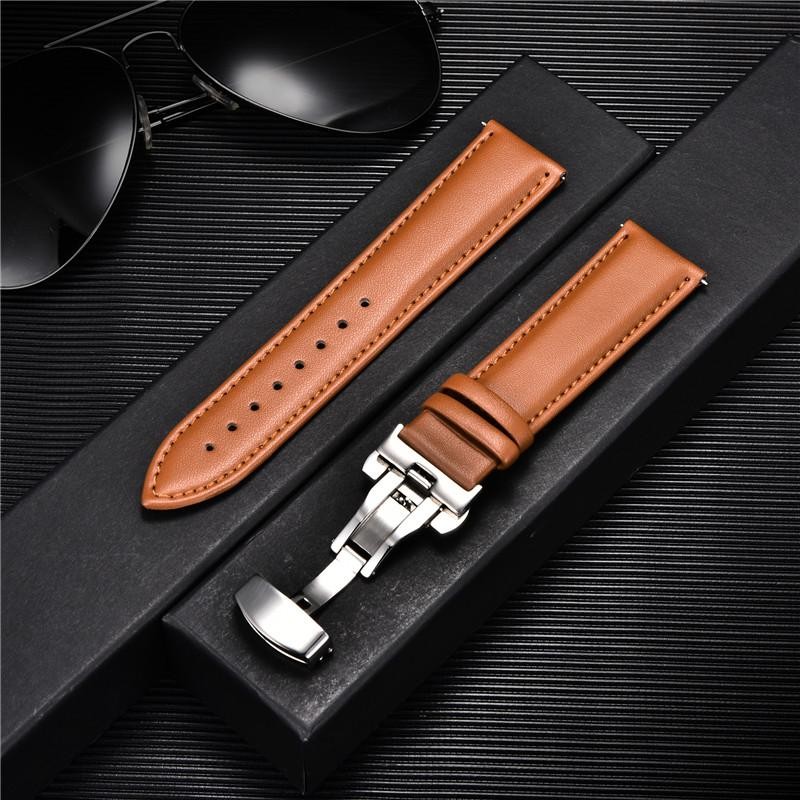 Leather Watch Band 18mm 20mm 22mm 24mm Straps Stainless Steel Butterfly Buckle C