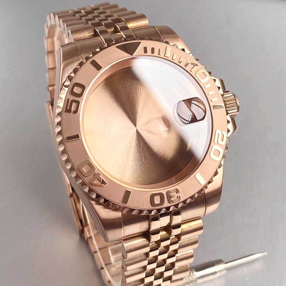20ATM 40mm Rose Gold Sapphire Glass Watch Case Fit NH35A NH36A ETA2824 PT5000