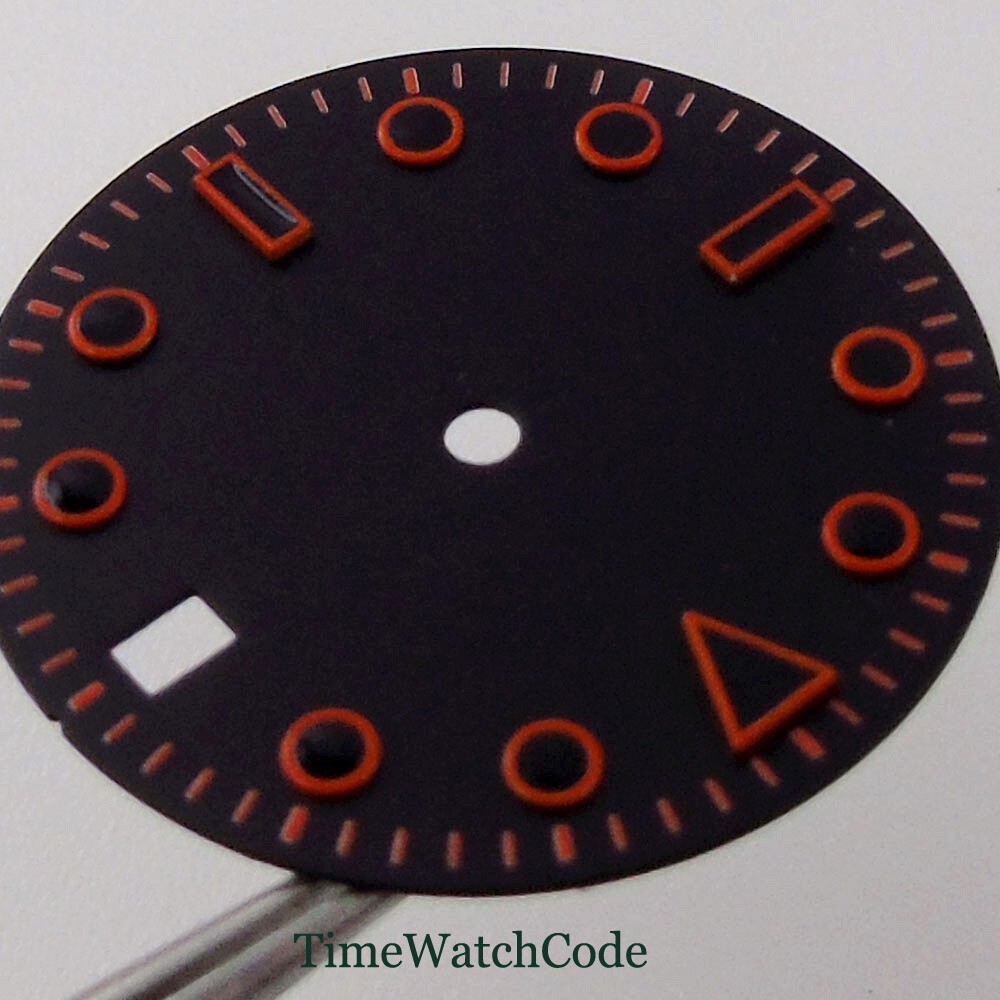 29mm Black Red Watch Dial Green Lume For NH35 NH36 ETA2824 PT5000 8215 Movement
