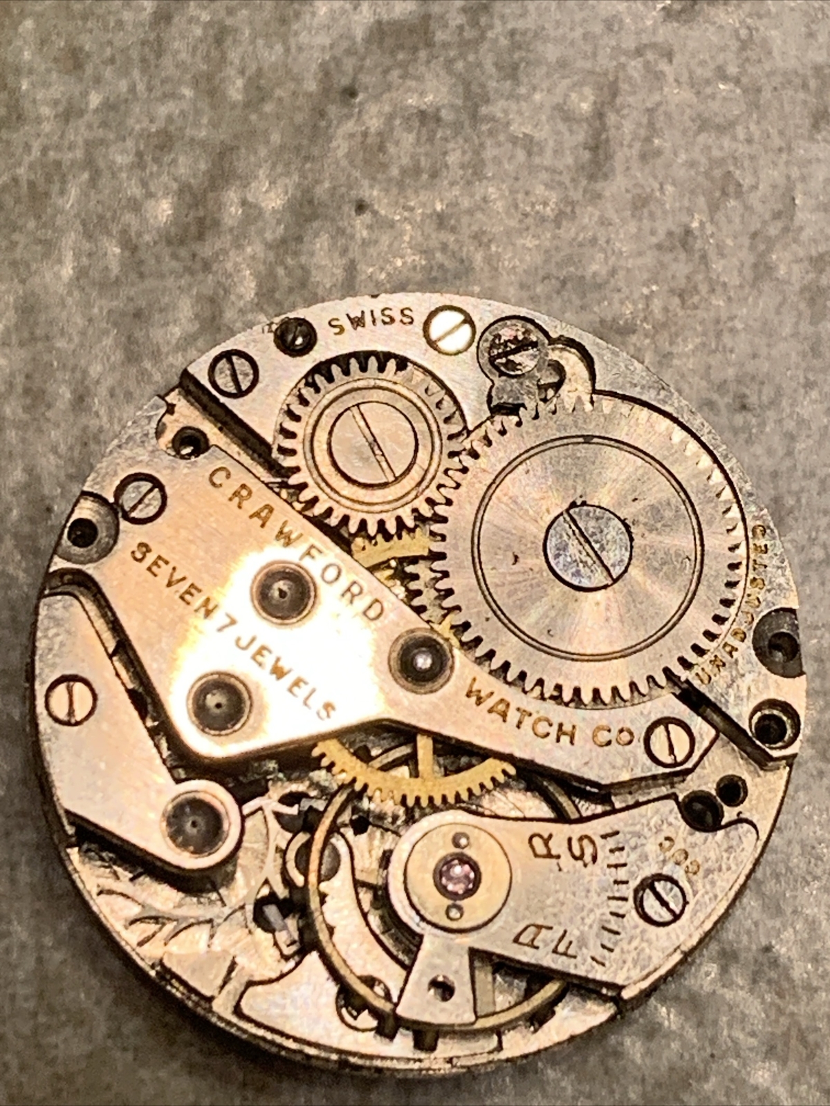 Vintage Crawford Ladies Watch Movement 7 Jewels White For Parts/repair Only