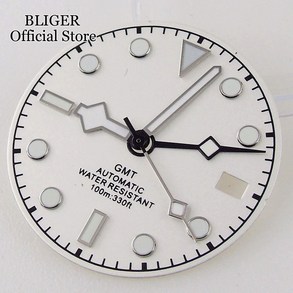 Luminous Black White Blue NH34A 29mm Watch Dial Face Date Window fit NH34 GMT