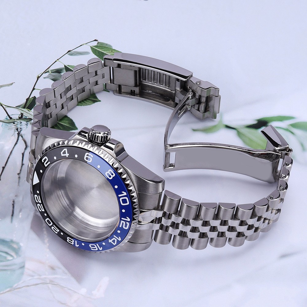 Yacht 40mm Date Watch Cases Jubilee Bracelet Sapphire 10ATM For Seiko NH35 NH38