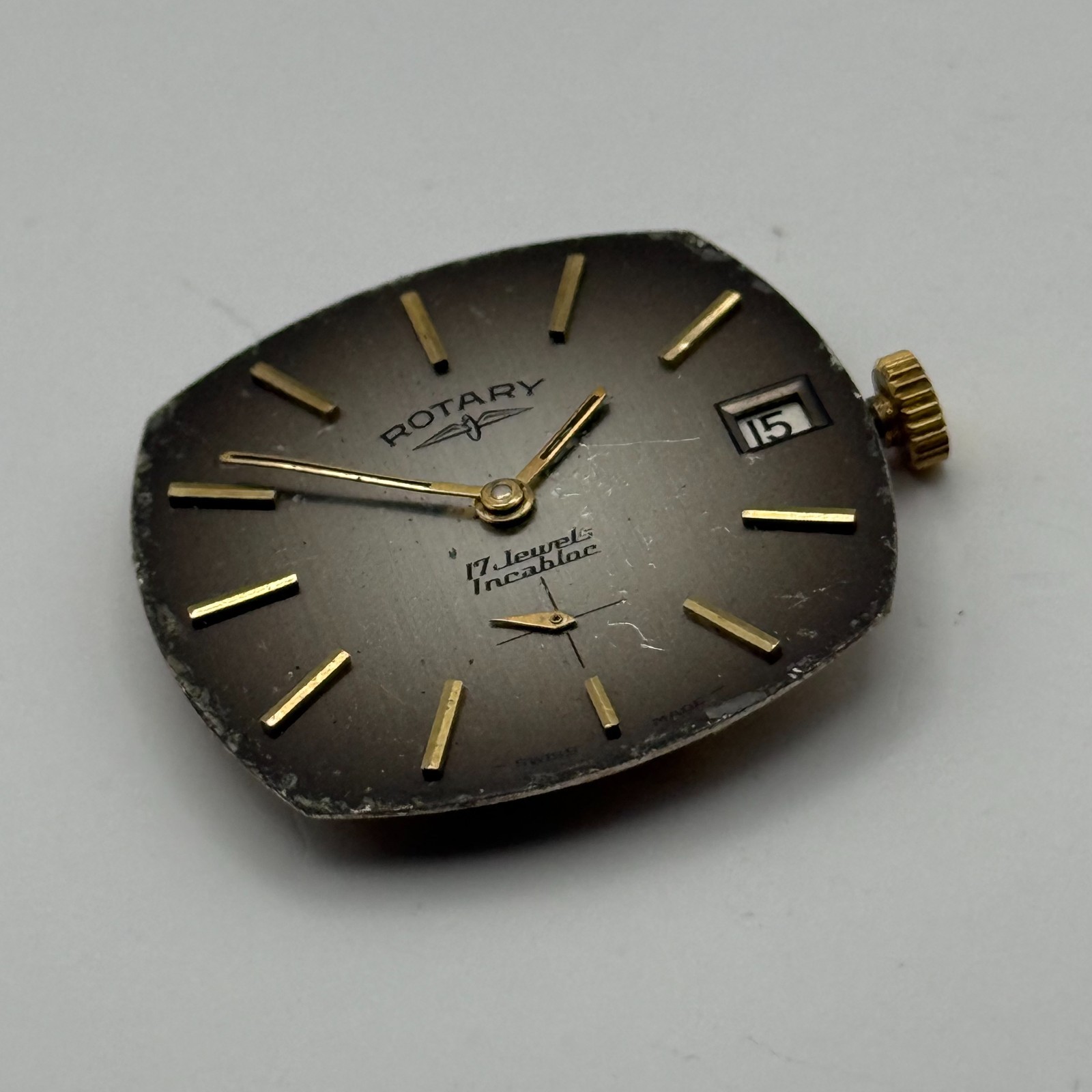 Peseux 7056 Watch Movement Rotary 17 Jewels Incabloc Date Manual Wind Parts 26mm