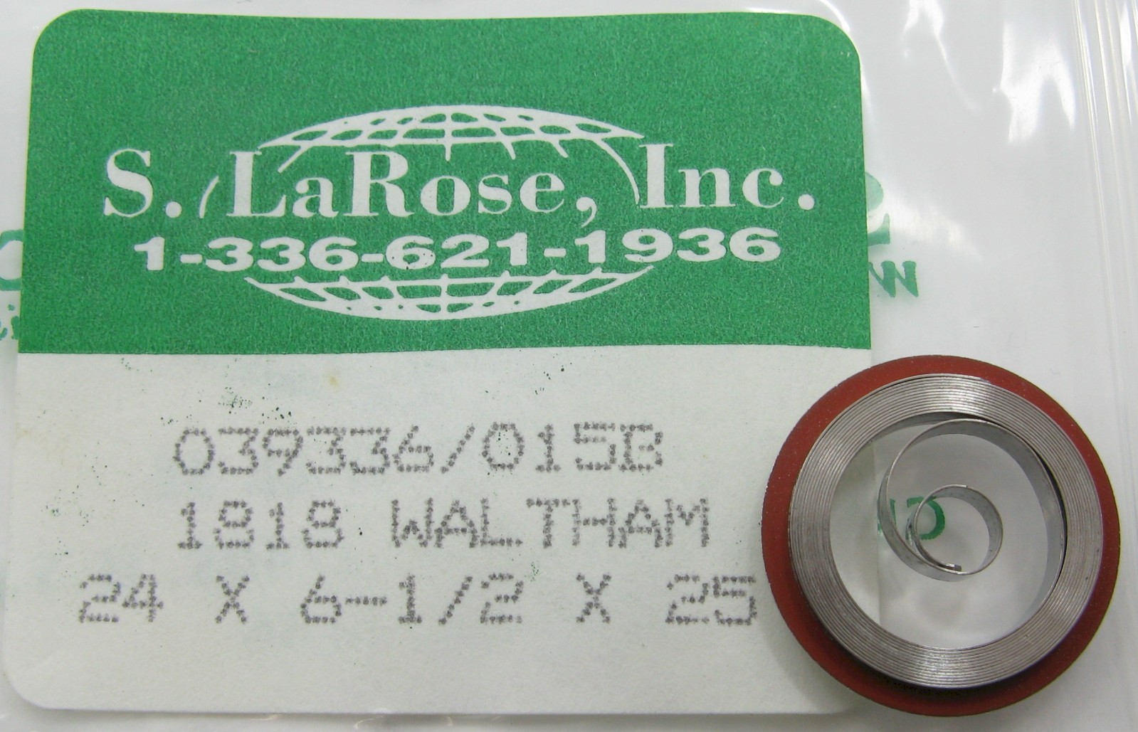 Waltham 18s LaRose 039336 015B hole end watch Mainspring 1 piece * white alloy