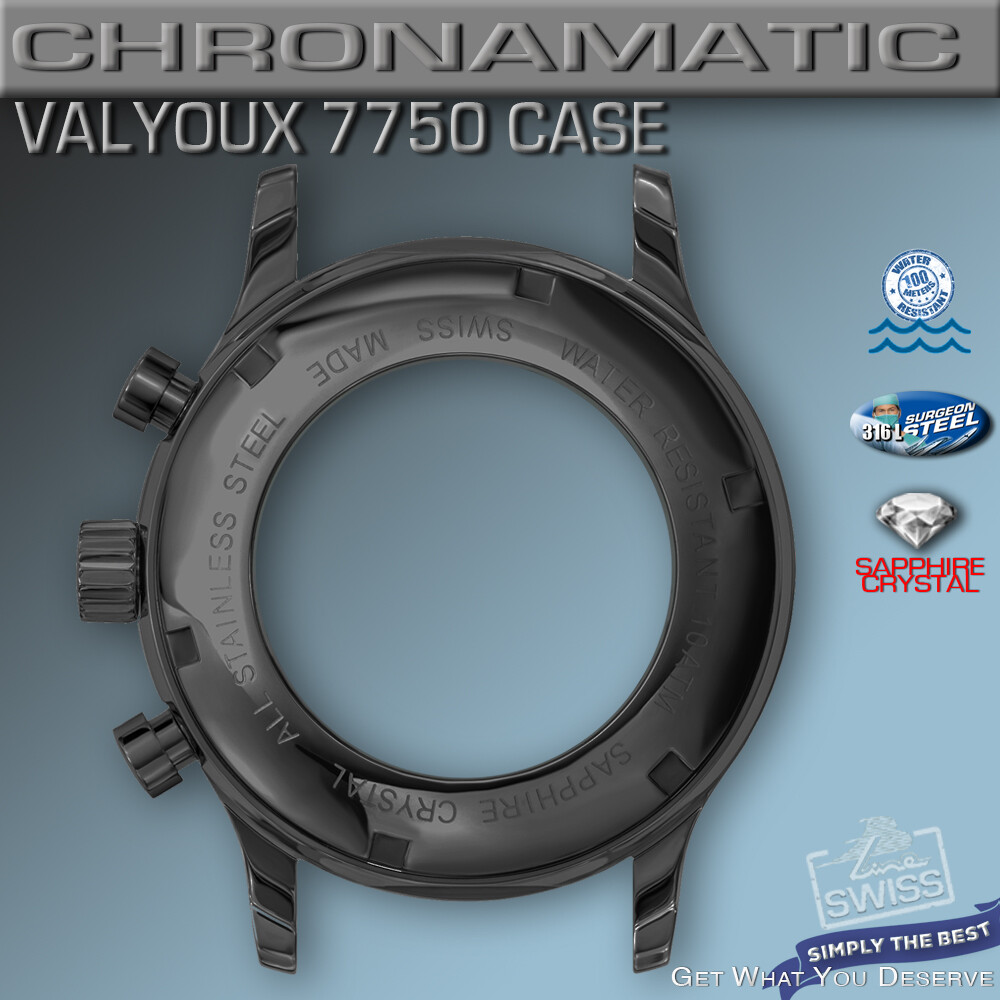 WATCH CASE CHRONOMATIC FOR MOVEMENT ETA VALJOUX 7750, ST-ST, BLACK PVD, 44 MM