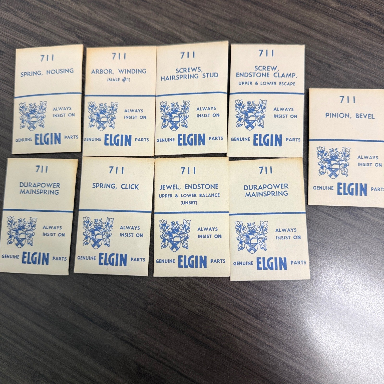 Elgin 711 Watch Parts Lot Cream Vintage Repair Mainspring Screws Jewel
