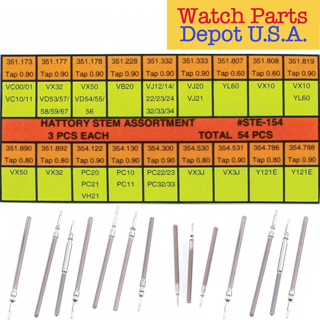 Seiko & Hattori Epson Stems Assortment, 18 of the Popular Stems (54 Pieces) NEW!