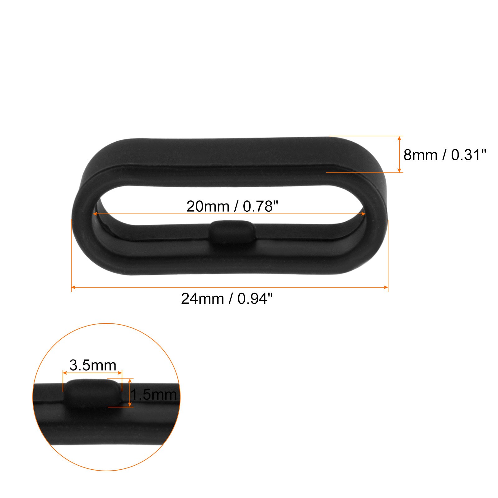 10Pcs Watch Band Strap Loops Silicone Fastener Rings for 20mm Band, Black