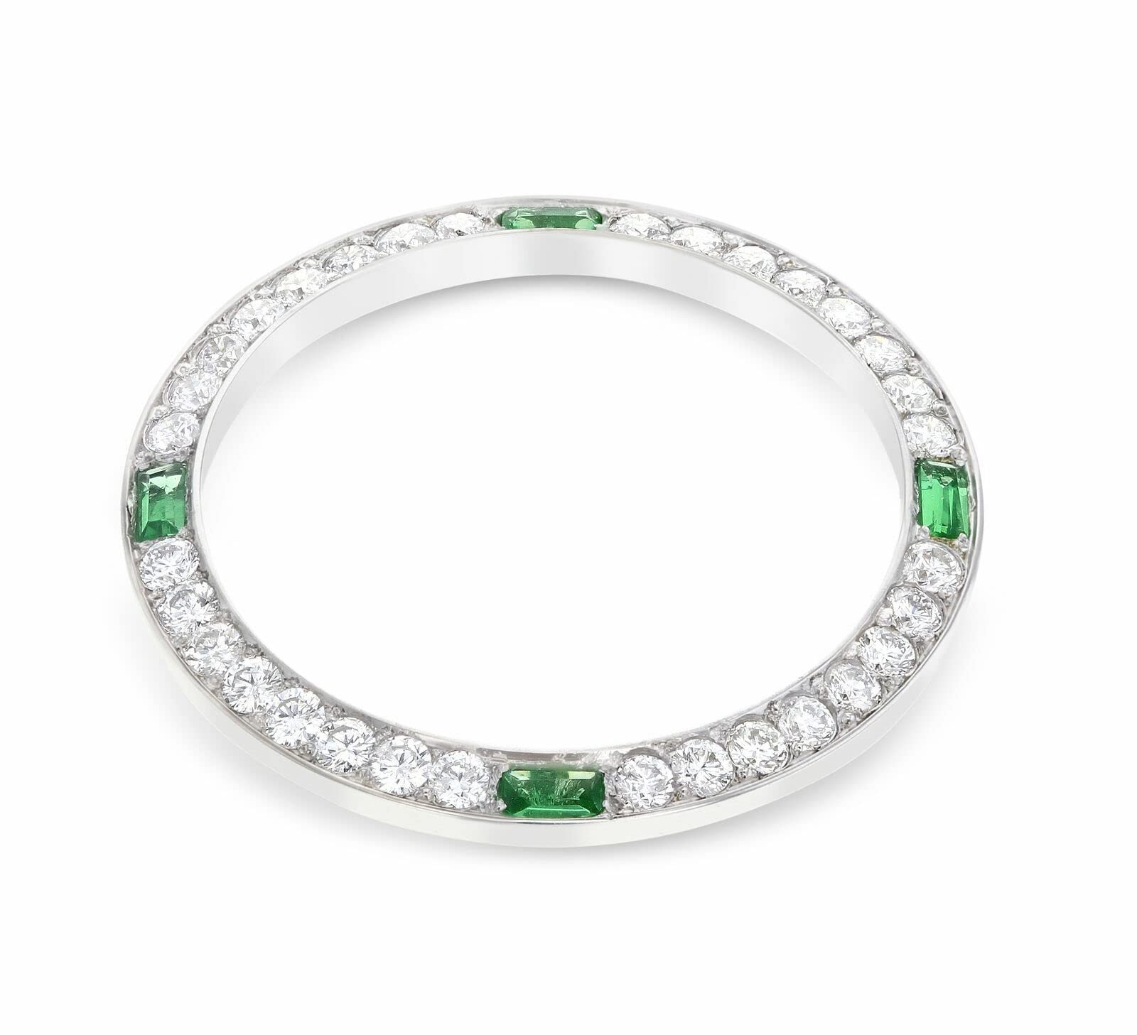 1CT BEAD SET MOISSANITE BEZEL 18KW FITS ROLEX DATE, DATEJUST, 4 EMERALDS