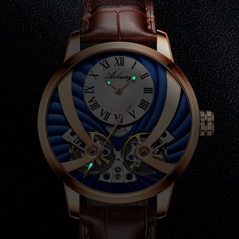 AILANG Men’s Watch Hollow Dual Tourbillon Automatic Mechanical Wristwatches Gift