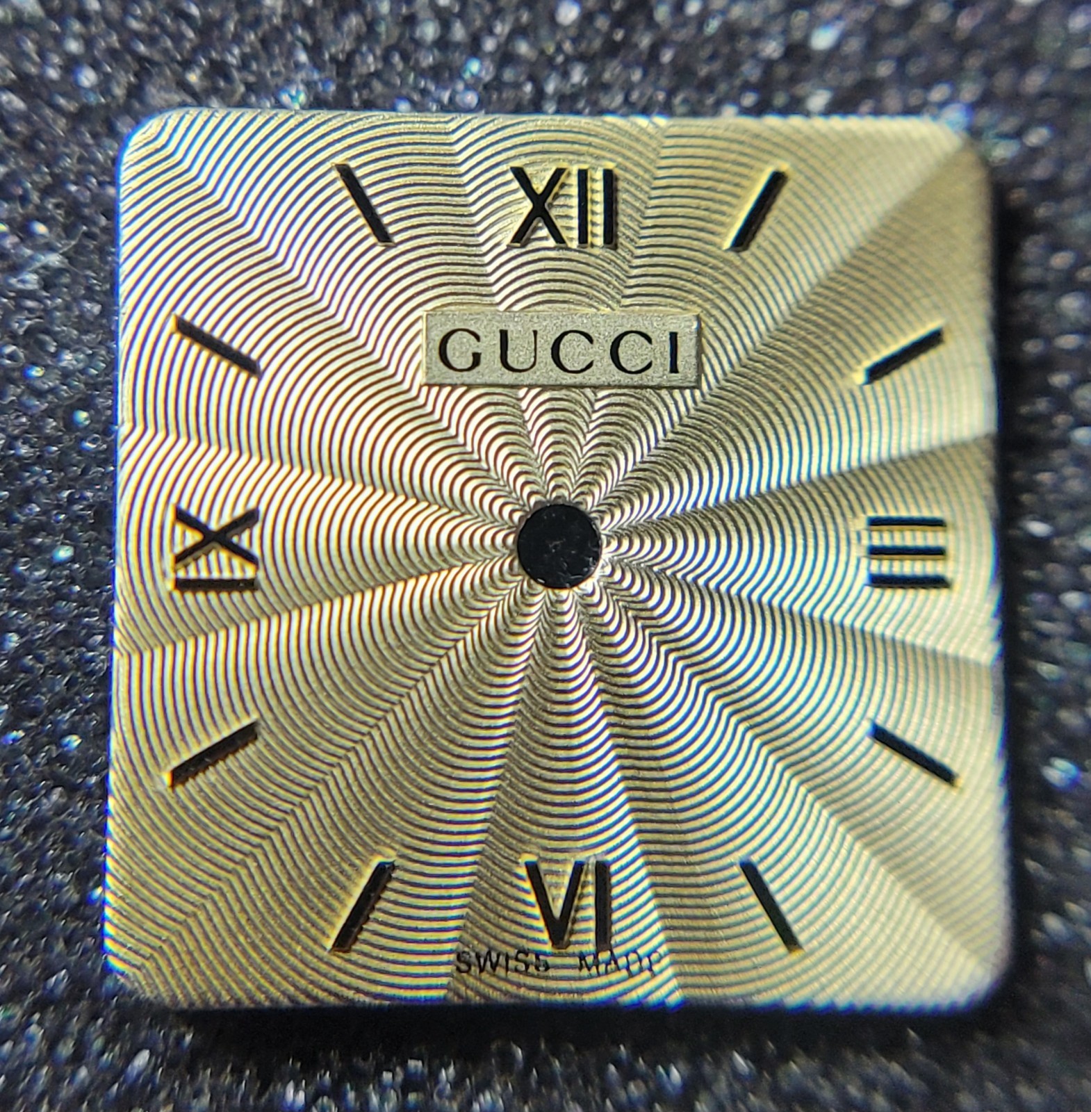 SB4-G18: GUCCI Watch Dial Square Gold Guilloche Roman Index ~16mm Swiss Made