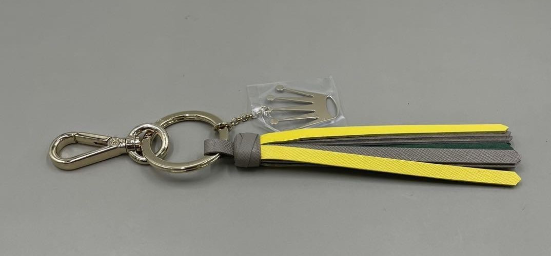 ROLEX Leather Tassel Keychain Green Gold Crown Logo Promo Novelty with Box New