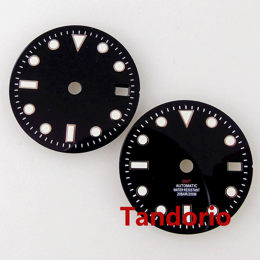 29mm Bliger Black Dial Face Fit NH34A NH34 GMT Automatic Movement Date Luminous