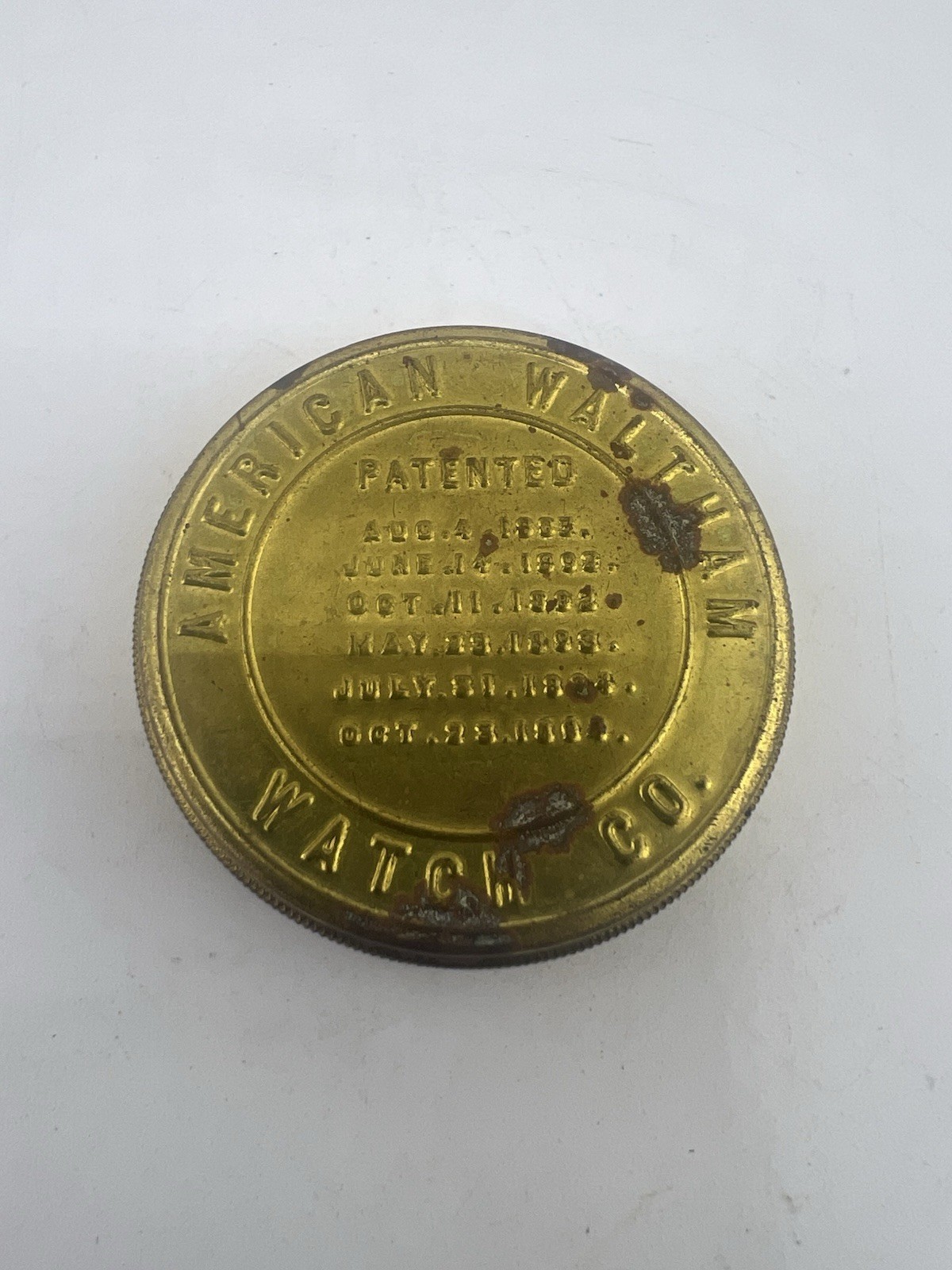 American Waltham Watch Co. Pocket Watch Movement Holder Container Tin Empty