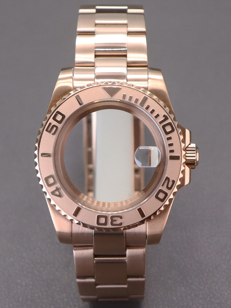 40mm Rose Gold Watch Case+Oyster Bracelet Stainless Steel Sliding Lock Buckle