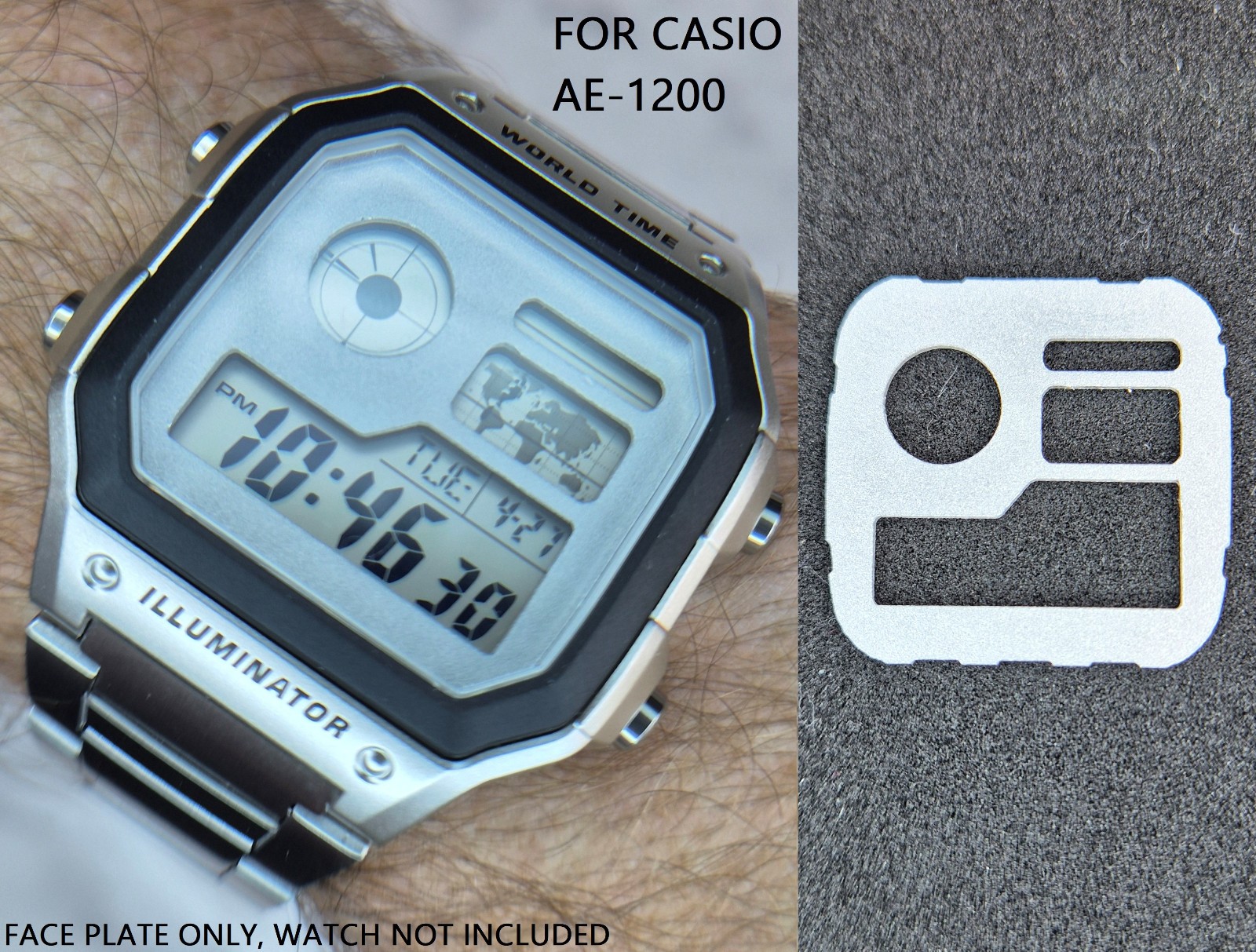 Laser-cut, Bead-blasted Aluminium Face Plate for Casio AE-1200 (Casio Royale)