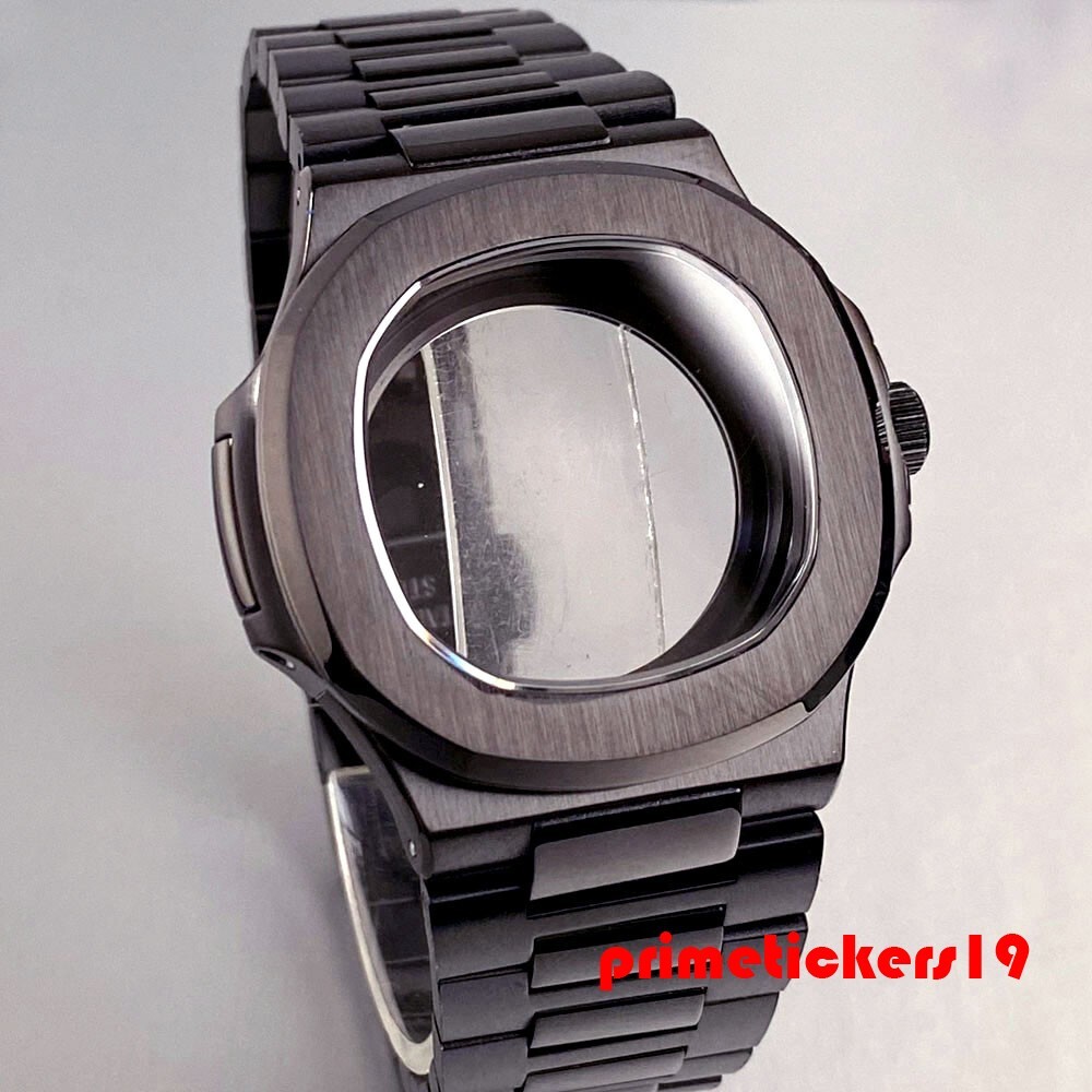 Fit NH35 Black PVD Square Watch Case+Band+Dial Set Sapphire Wristwatch Mod Parts
