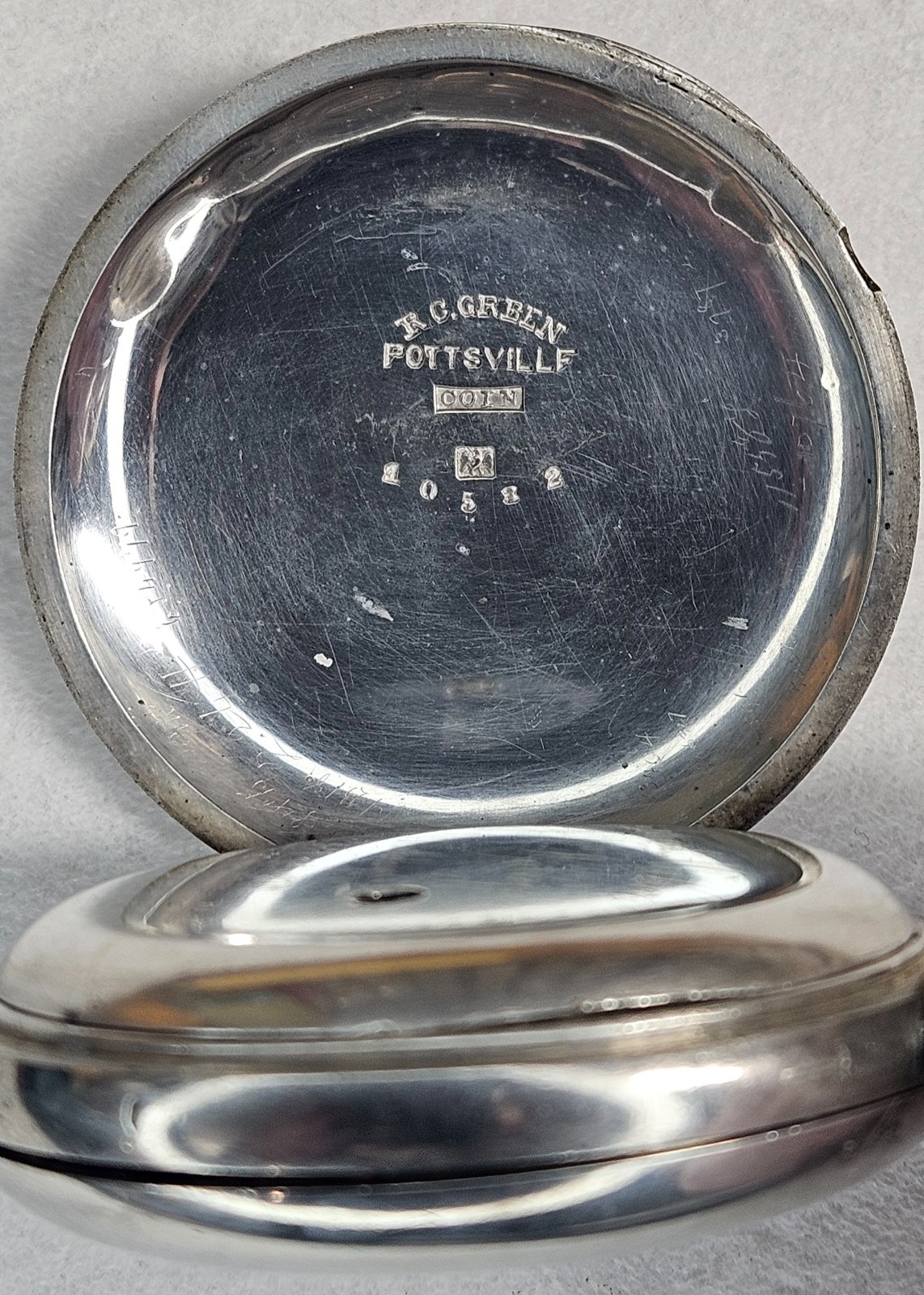 18s RC Green Pottsville PA Coin Silver Eagle Marked Pocket Watch Case 1870 Nice!