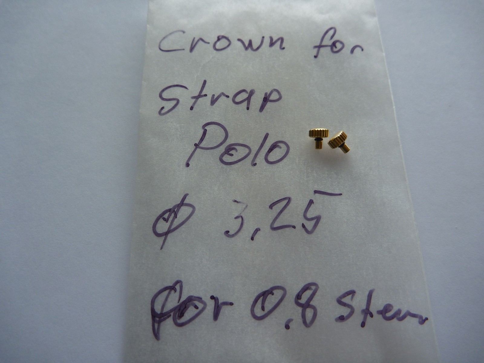 New Piaget Polo strap model yellow gold water res. crown 3.25mm for 0.8mm stem.