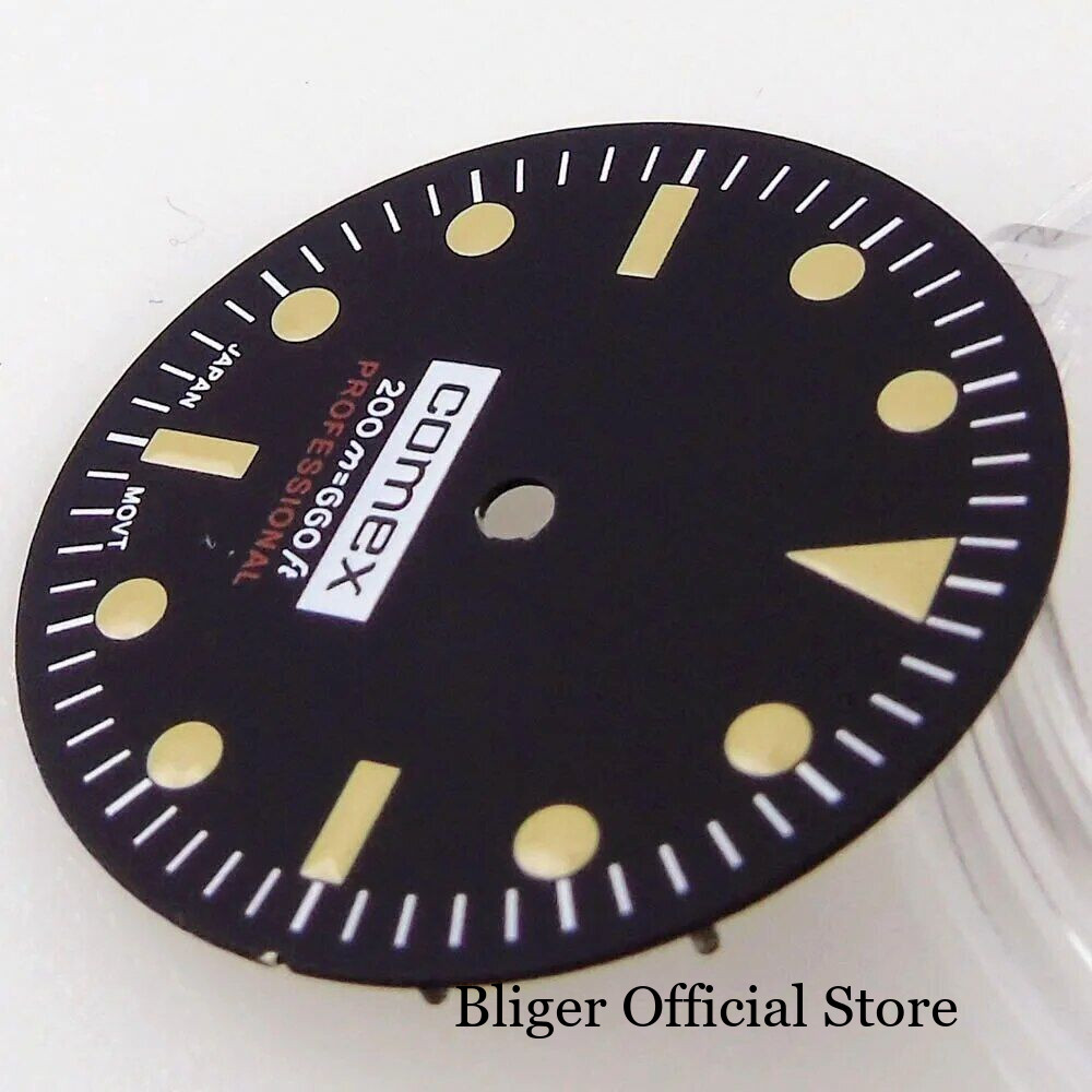 Vintage 28.5mm Black Watch Dial Fit NH35 NH36 Movement Date Window Luminous Part