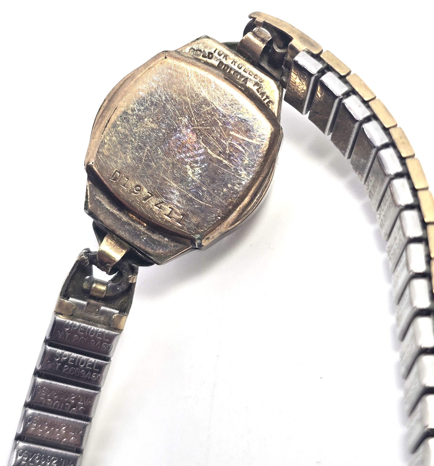 Bulovia 10k rolled gold plate watch case with spiedel expanding band NO WATCH
