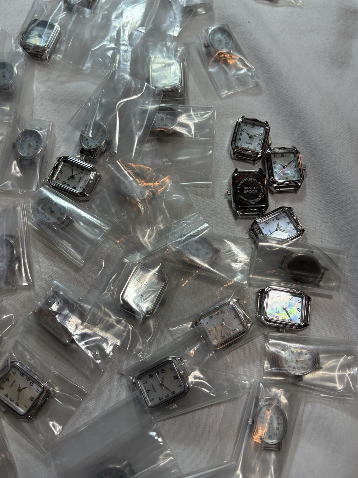 Watchmaker Lot 85 Watch Heads Cases Quartz Parts Repair Silver Spoon Geneva