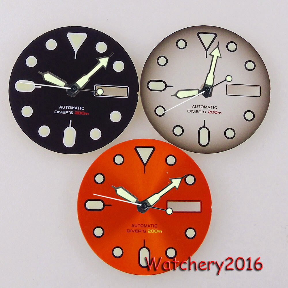 Tandorio 29mm Orange Black Watch Dial Fit NH36 NH36A Automatic Watch Parts Men