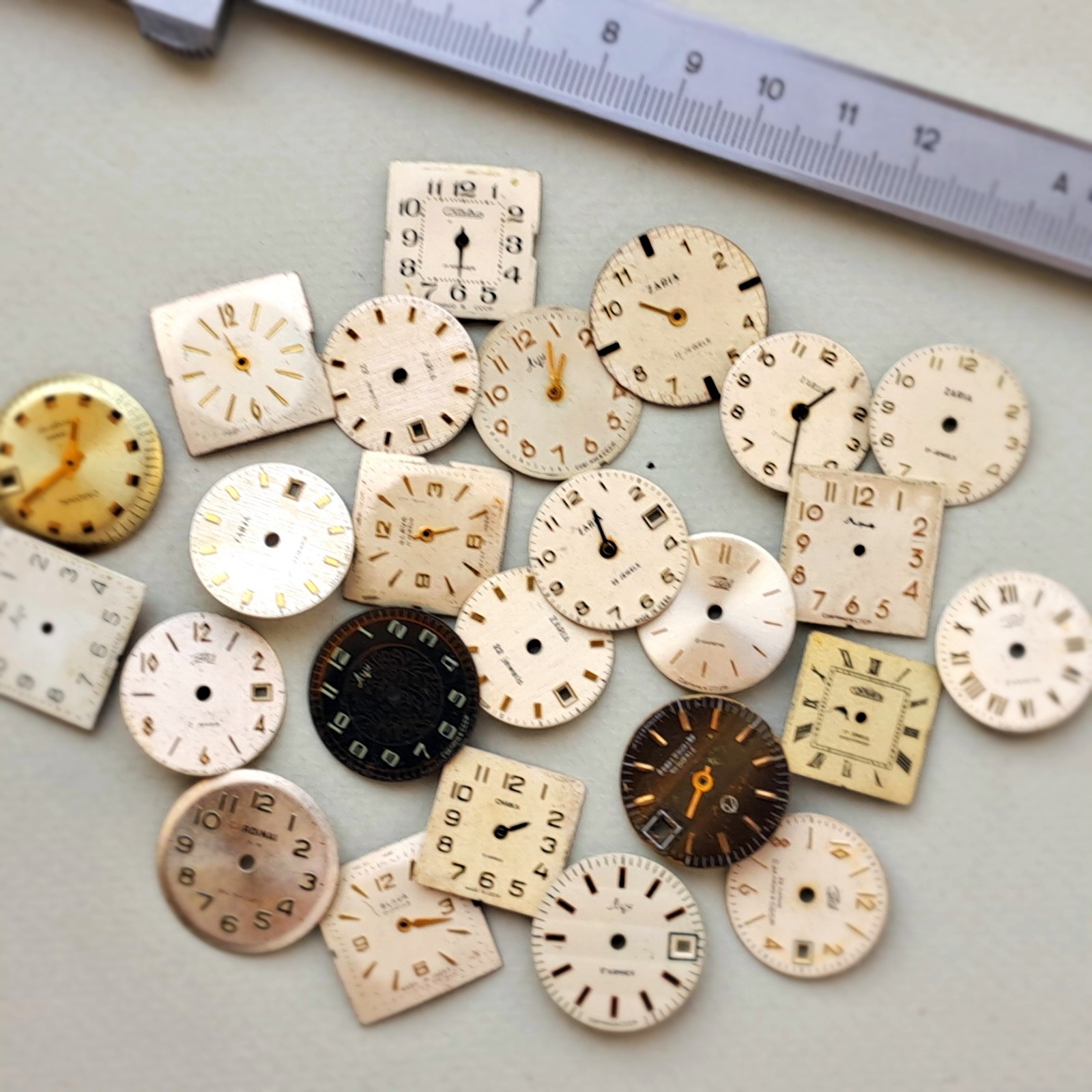 Lot of 25 Vintage Watch Dials • Mixed Shapes & Colors • USSR/Soviet • Steampunk