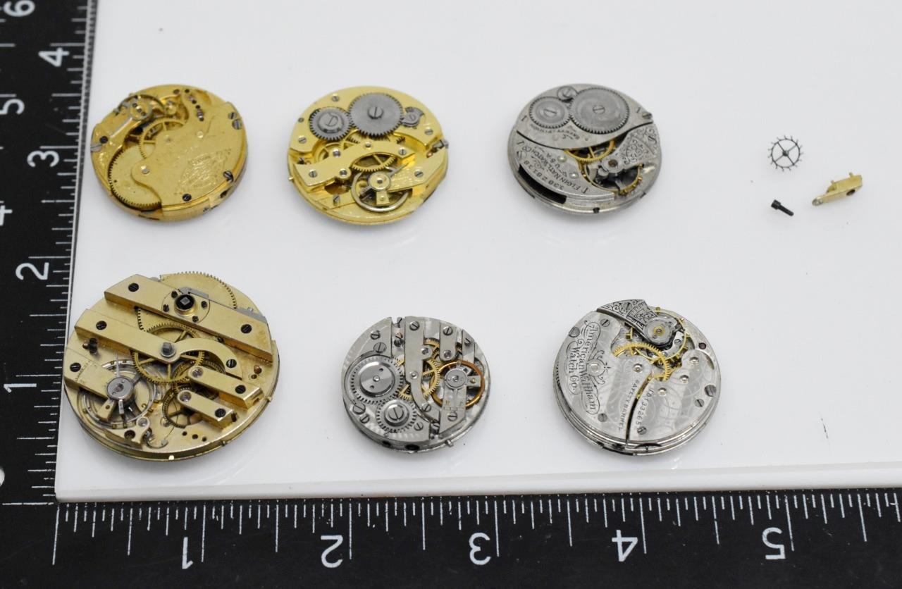 Lot of 6 Vintage & Antique WALTHAM & ELGIN Pocket Watch Movements -AS IS-