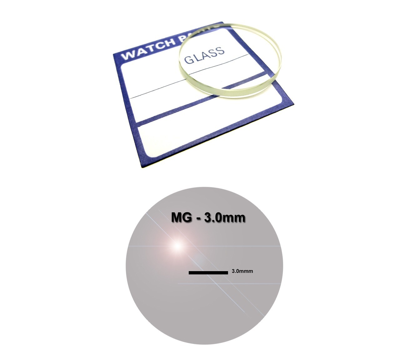 Flat Watch Crystal Mineral Glass 3.0 Millimeters Thick w/ Diameter 30.0 – 34.9mm