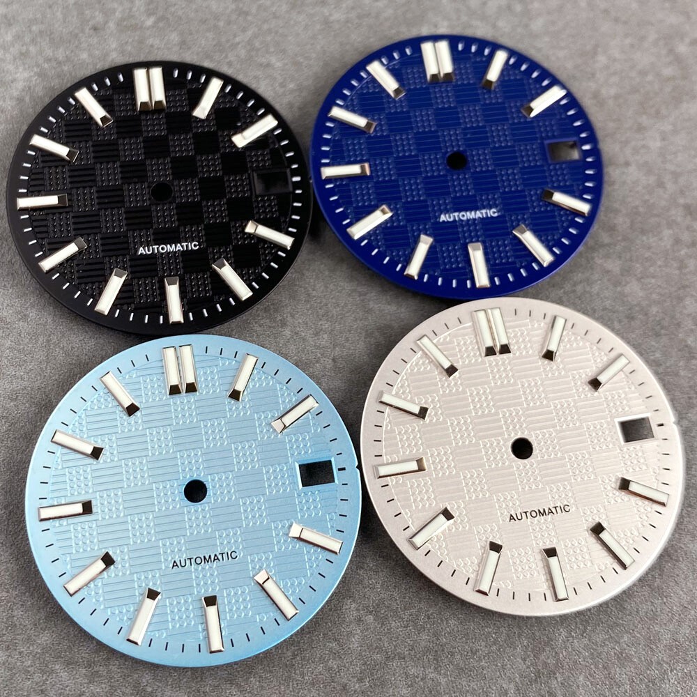 28.5mm Black White Blue Texture Luminous Watch Dial For NH35 NH36 Movement