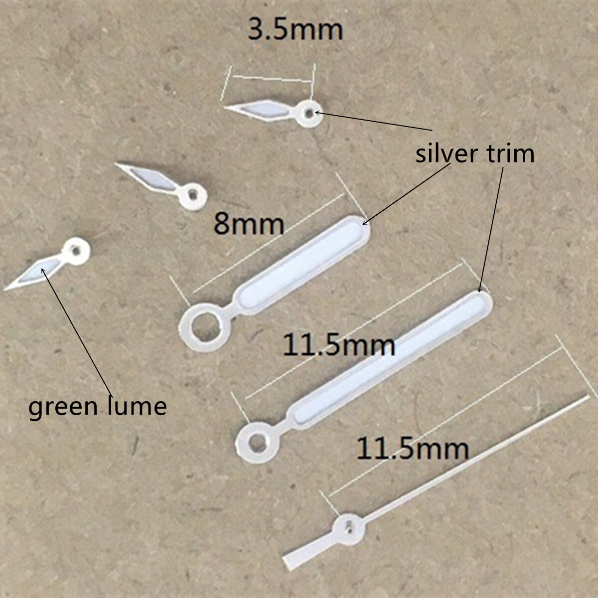 11.5mm Round Pointed Green Lume Watch Hands for VD53 VD54 VD57 Movement