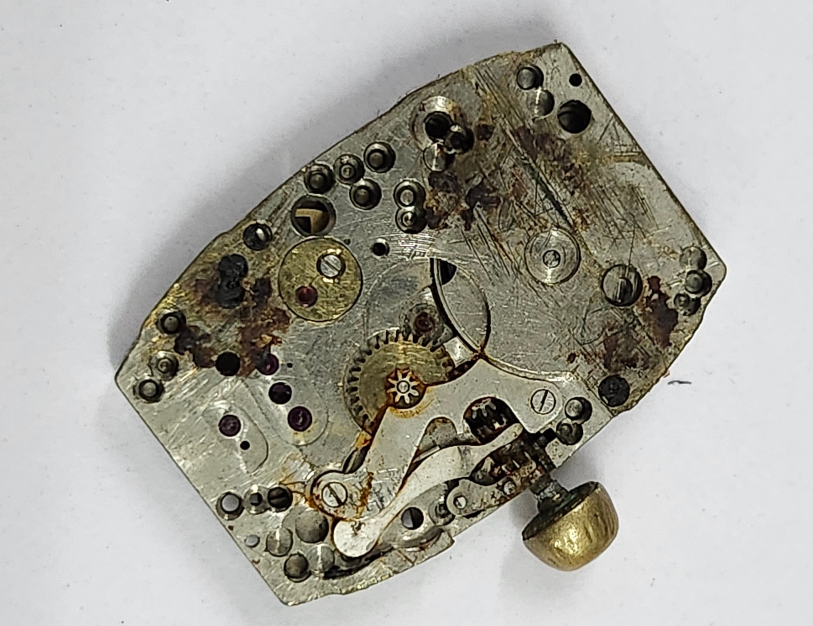 15-Jewel Rectangular Watch Movement & Stainless Steel Back Case — Parts / Repair