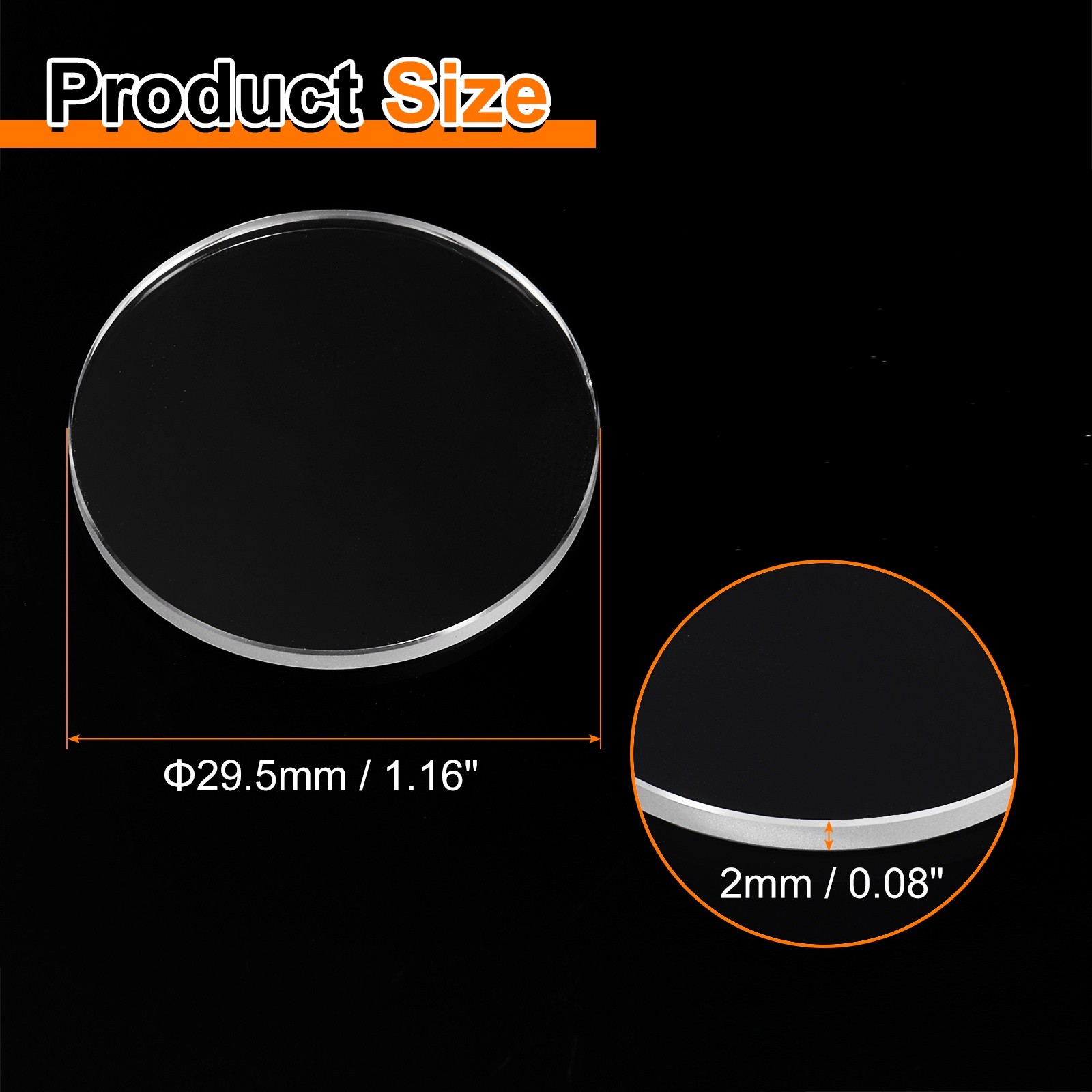 Watch Crystal Glass Lens 29.5mm Dia 2mm Thick Flat Round Sapphire Replacement,