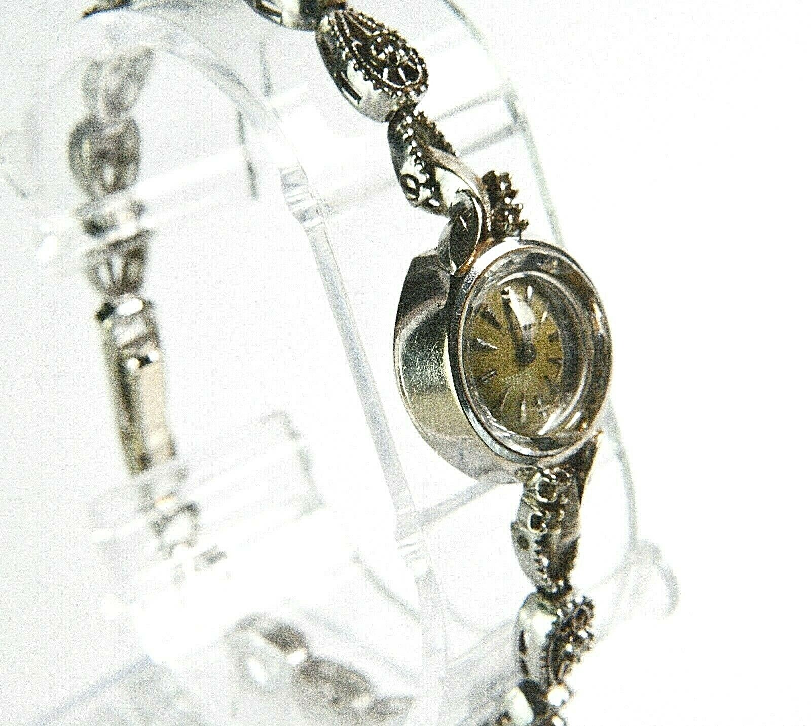 LADY’S LONGINES 14K SOLID WHITE GOLD.18 DIAMONDS WATCH.ORIGINAL DIAL