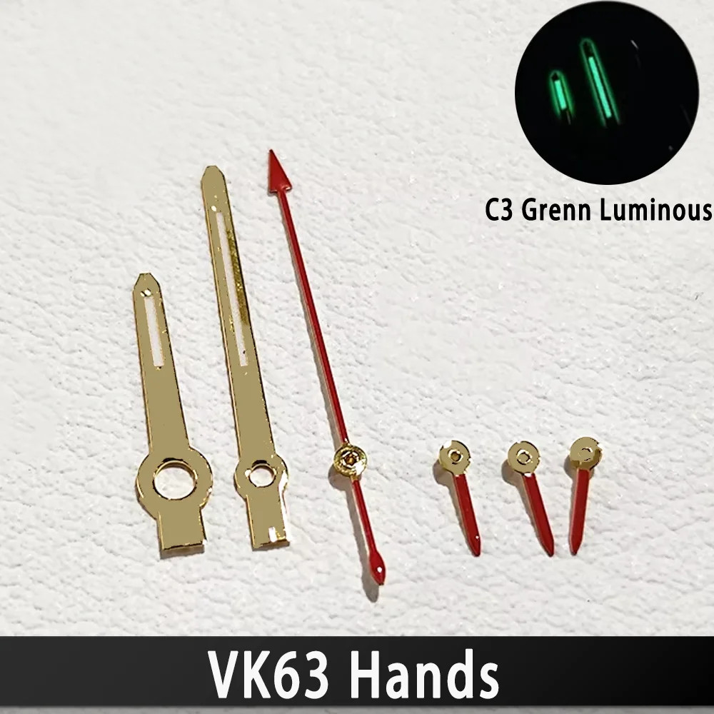 C3 Green Luminous Hands For VK63 Movement Replacement Watch Parts Set