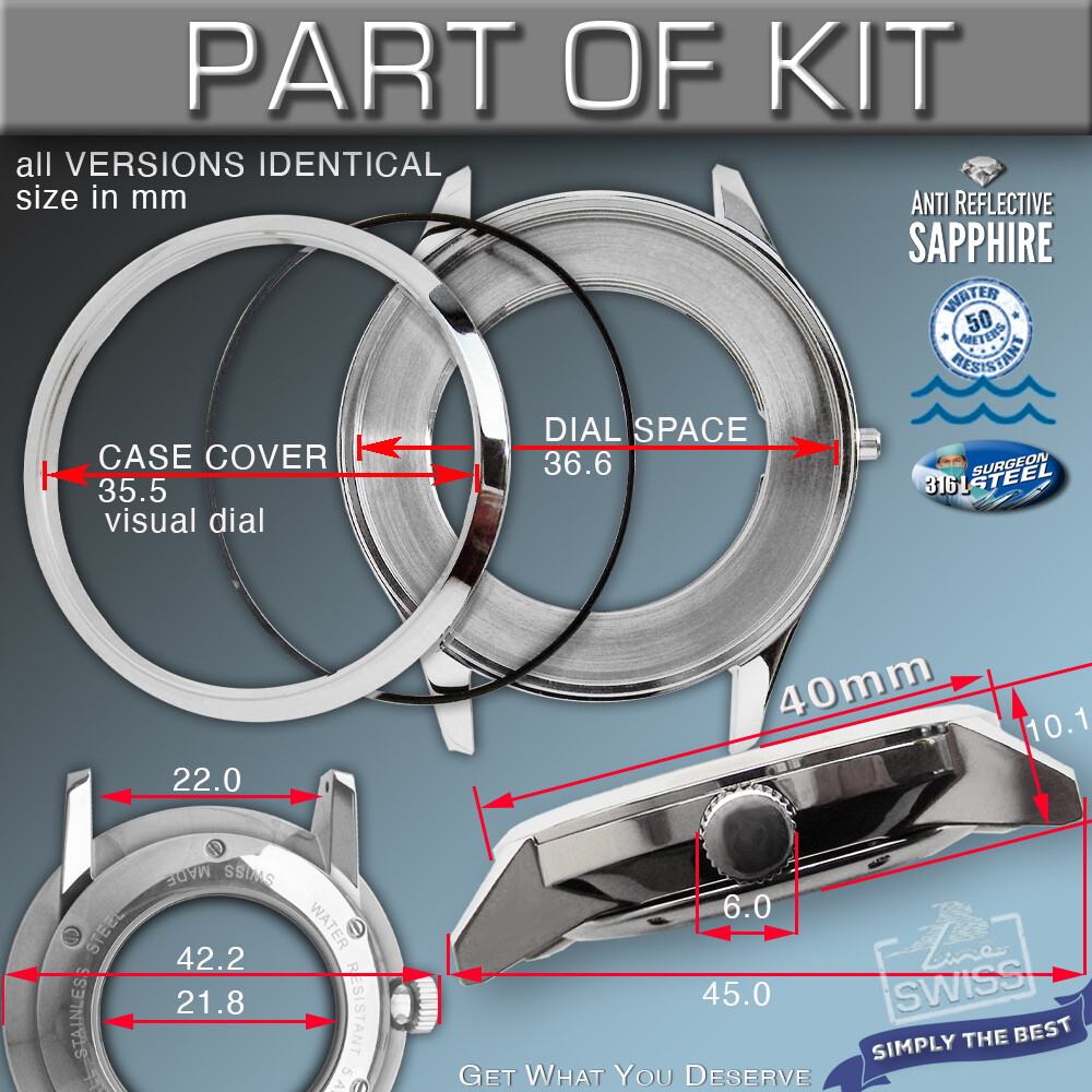 DO IT YOURSELF KIT 1: SPORTIVE CASE 40MM, DIAL, HANDS, fit ETA 2824, SW200