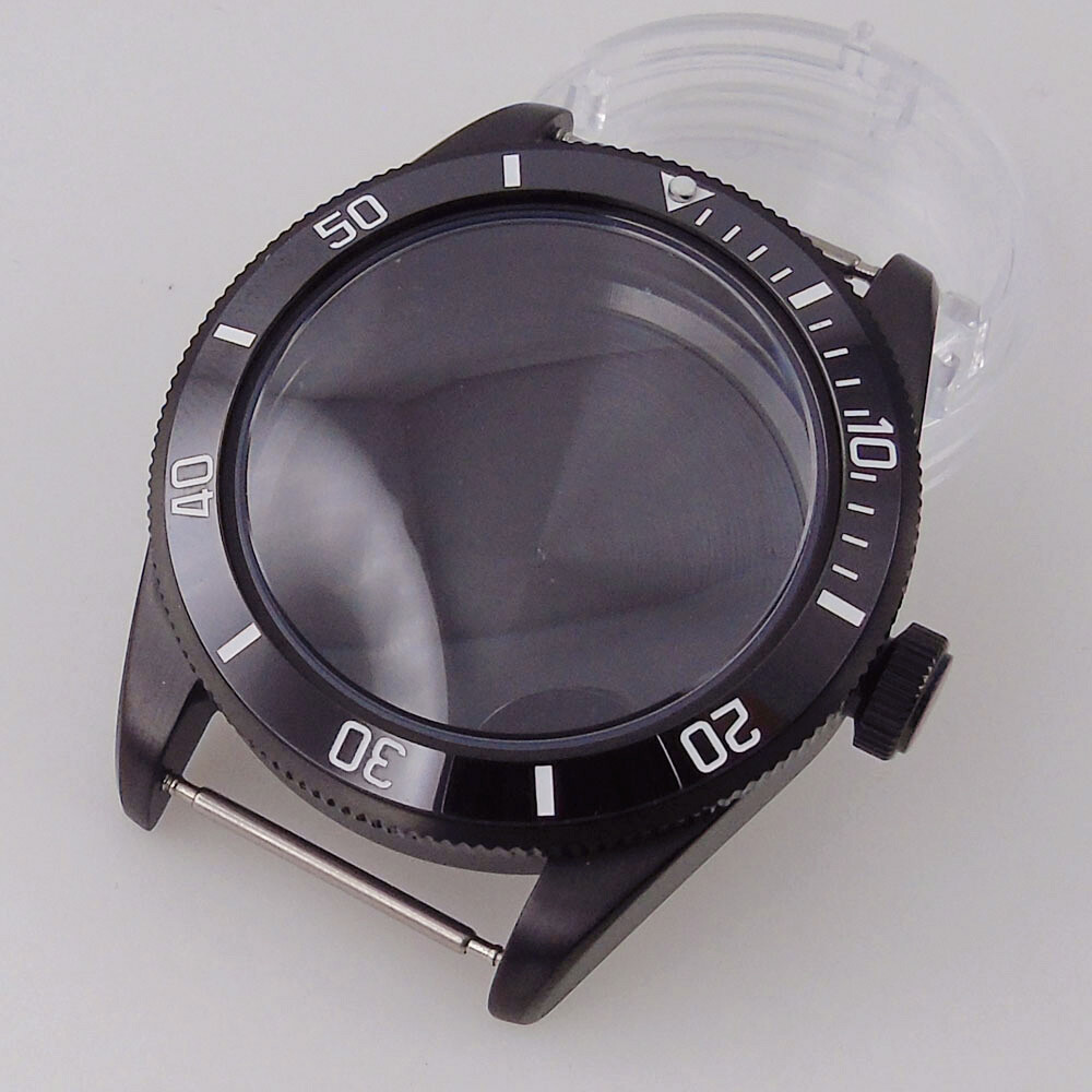 39mm Black PVD Sterile Men Watch Case Domed Sapphire Glass Fit Auto NH35A PT5000