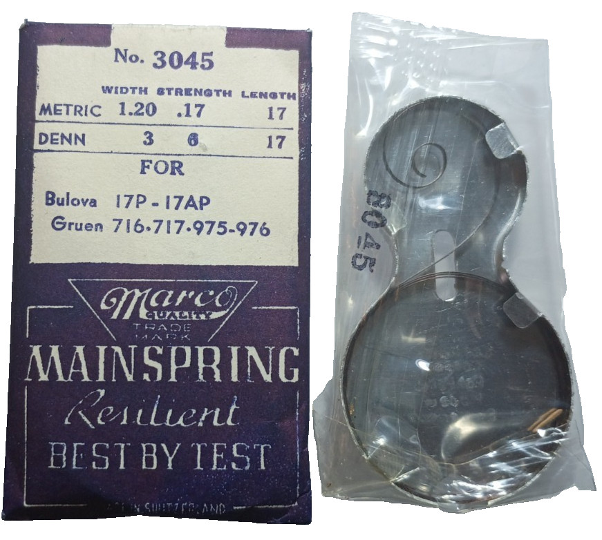 Bulova 17P 17AP Gruen 716 717 975 976 Mainspring watch part #3045 sealed