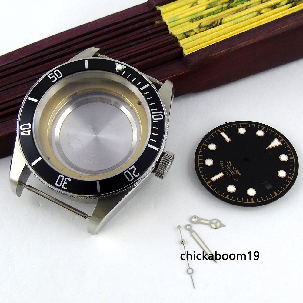 41MM Black Bezel Silver Case+Hands+Dial Fit For MIYOTA 8215 8205 821A Movement
