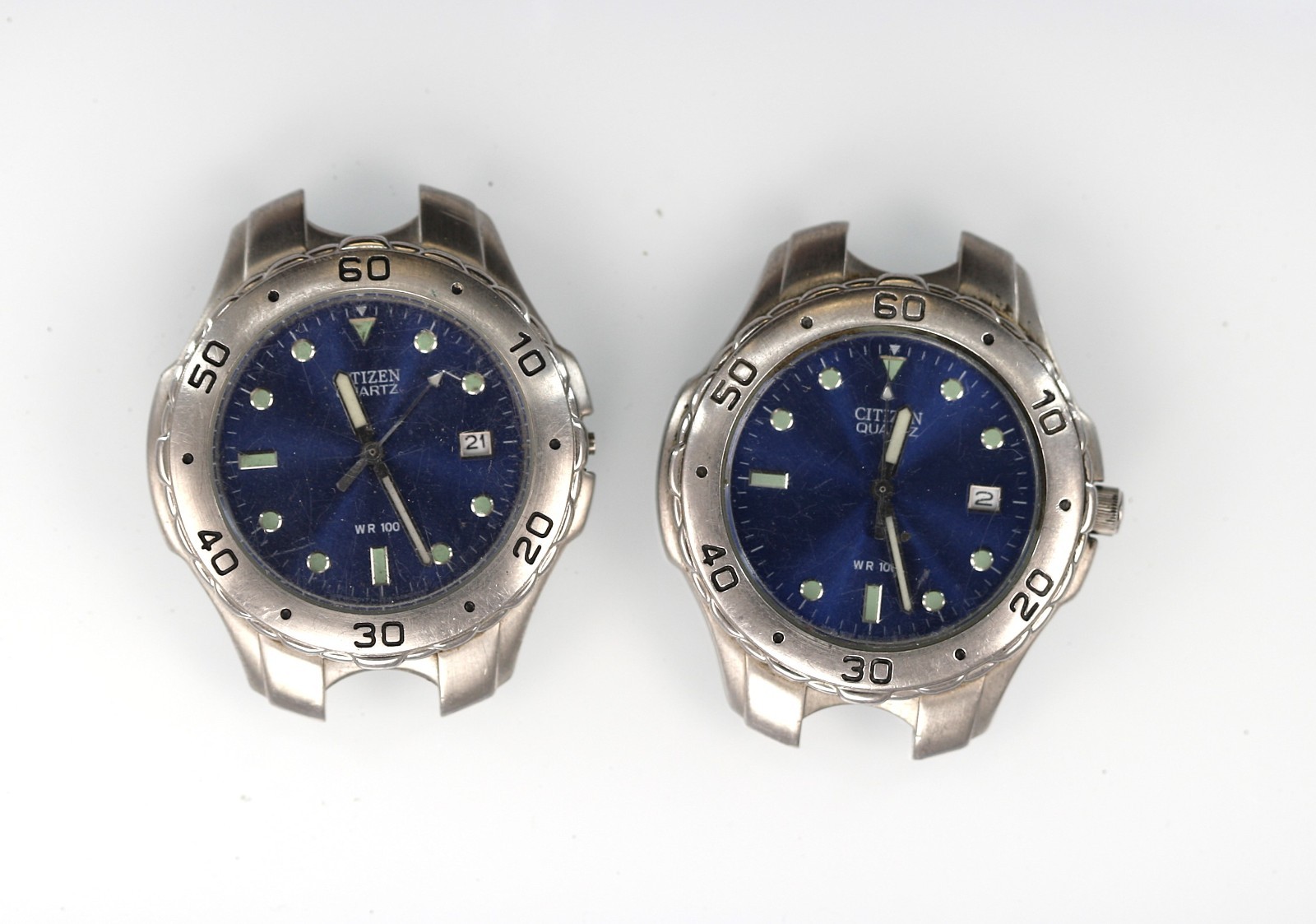 Citizen Men Watch Silver Stainless St 100m Date Blue Battery Quartz NON-WORKING