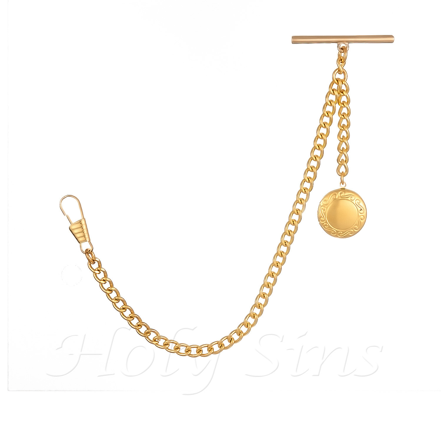 Brand New Gold Colour Single Albert Pocket Watch Fob Chain With Locket
