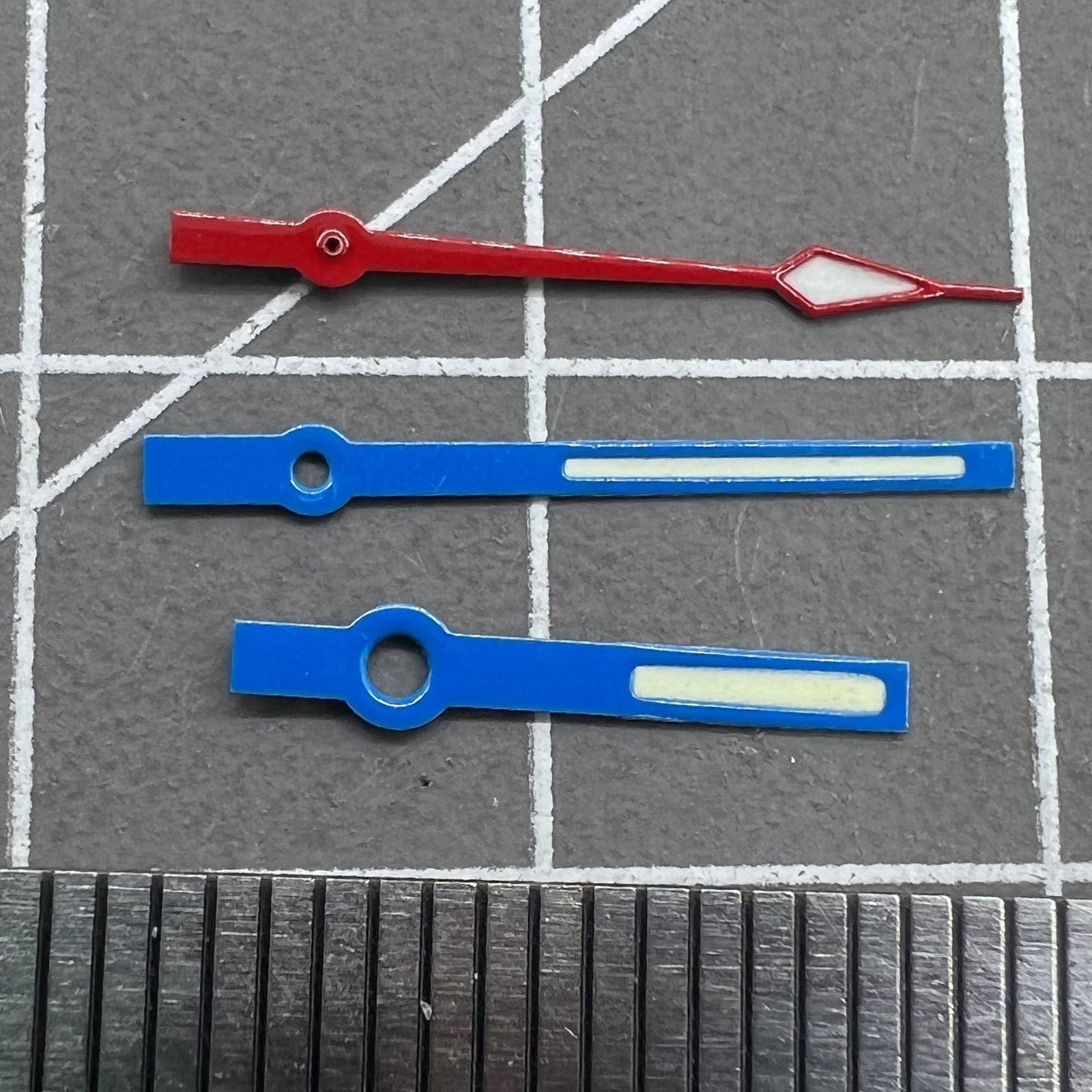 14mm Blue+Red Trim with Green Lume Watch Hand Set for Quartz Movement Ronda 515