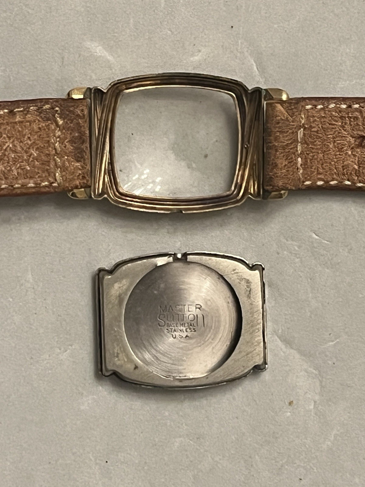 Vintage 10K RGP MASTER SUTTON Empty Watch Case & Pigskin Leather Band