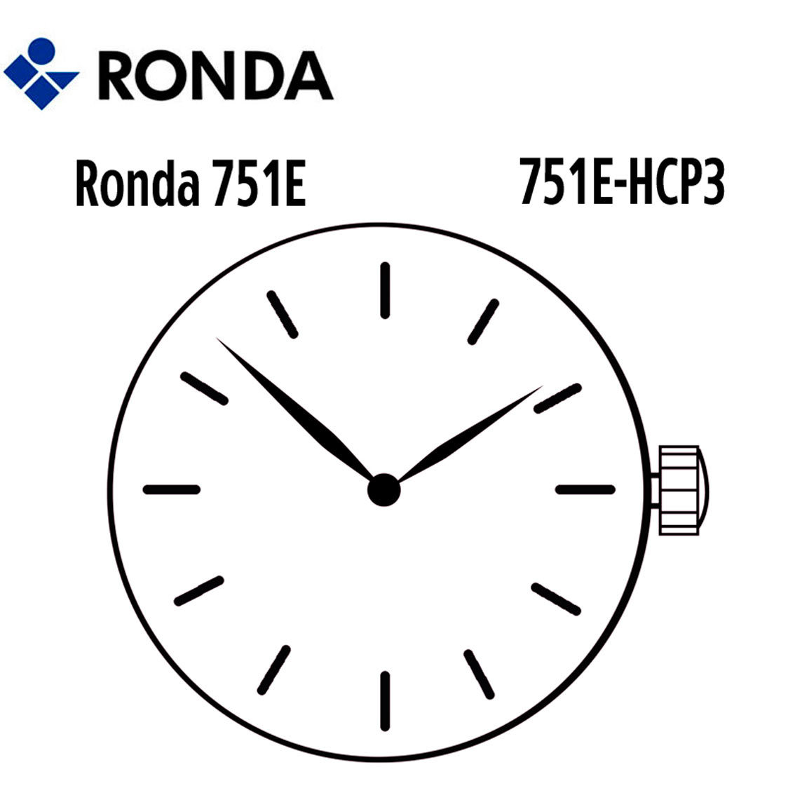 Harley Ronda 751E Quartz Watch Movement, 2 Hands Various Hand Heights Swiss Made