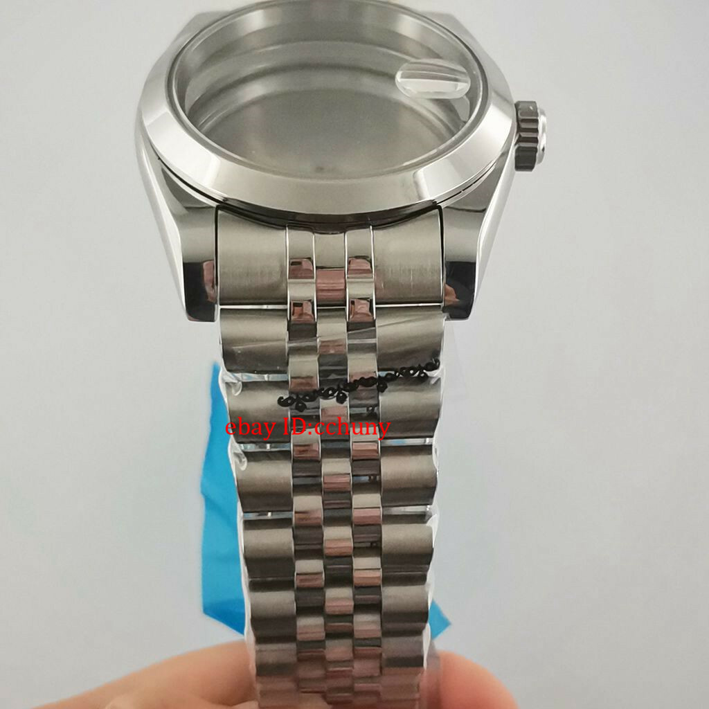 36mm Sapphire SteelWatch Case Jubliee Bracelet Solid Back For NH35 NH36 Movement
